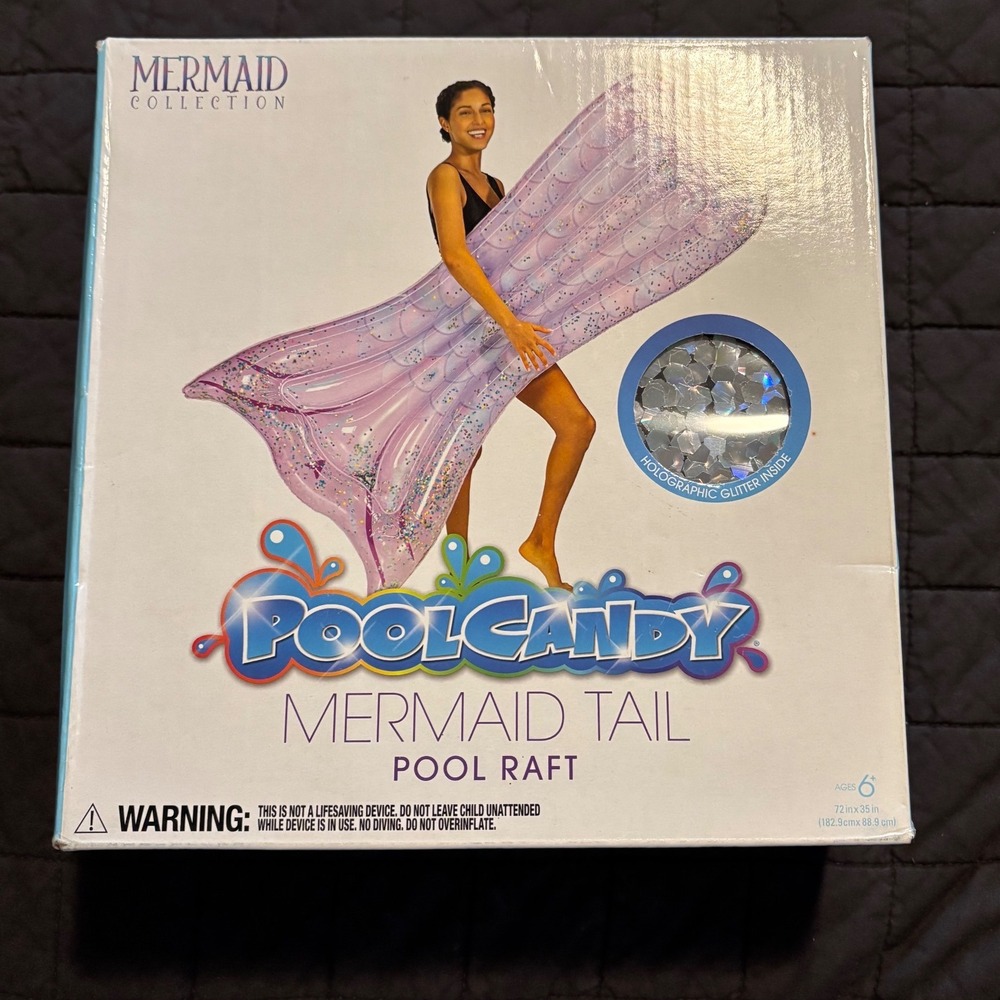 PoolCandy‎ Mermaid Tail Pool Raft Inflatable Glitter Kids Adult 6ft Long